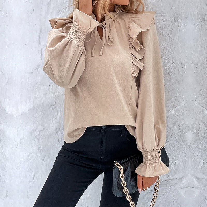 Evening Dresses - New Ruffle Long Sleeved Shirt