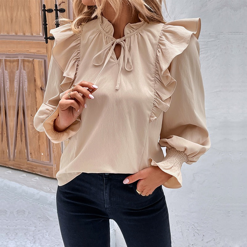 Evening Dresses - New Ruffle Long Sleeved Shirt