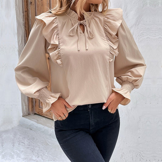 Abendkleider - New Ruffle Long Sleeved Shirt