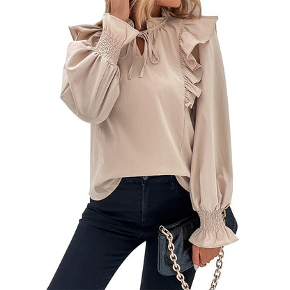 Evening Dresses - New Ruffle Long Sleeved Shirt