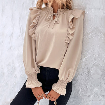 Evening Dresses - New Ruffle Long Sleeved Shirt